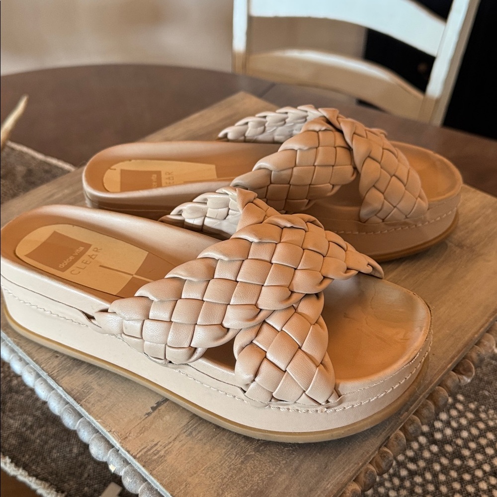 Dolce Vita Wrenly  Women's tan / nude color Woven Slide Sandals